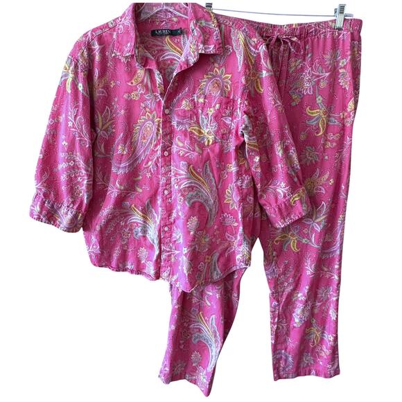 Lauren Ralph Lauren Other - Lauren Ralph Lauren Paisley Pajama Set Womens Medium Pink Colorful 2-Piece PJs